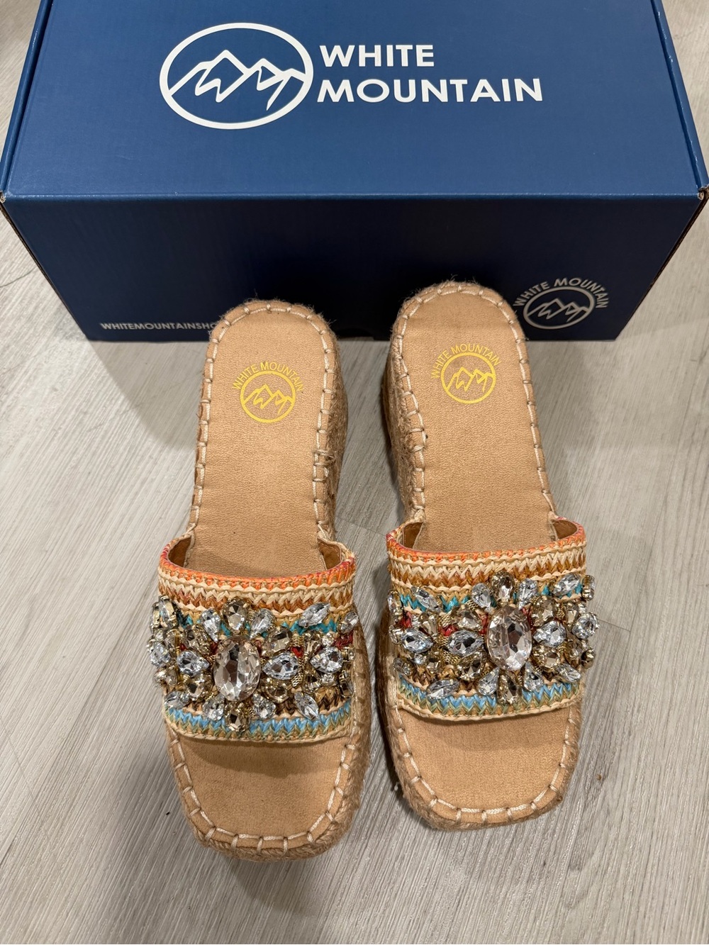 White Mountain Tan Embellished Beaded Slide Mules